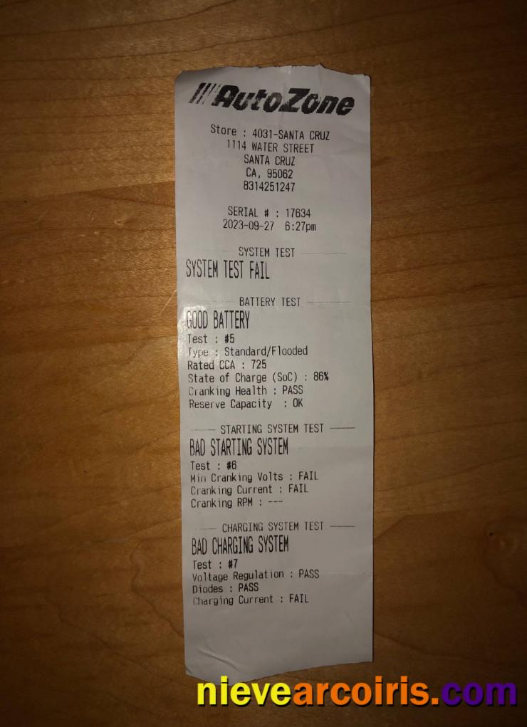 Auto Zone payment receipt